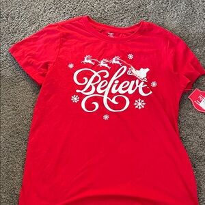 Holiday Time Red 'Believe' Short Sleeve Tee